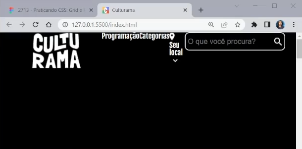 Cabeçalho da interface do projeto em desenvolvimento "Culturama". Os elementos estão alinhados lado a lado no topo da página.