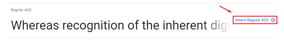 Captura de tela do site “google fonts” com a opção “select regular 400” selecionada.