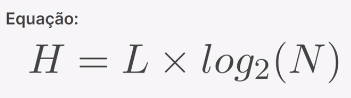 Captura de tela da equação: H = L X log2(n)