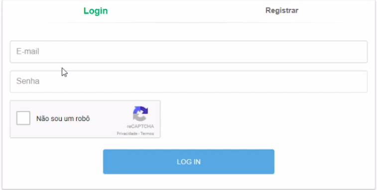 formulário de login com o botão recaptcha