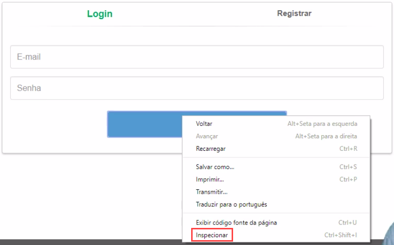 inspecionar no botão do formulário login