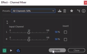 selecionando preset all channels 50% no channel mixer